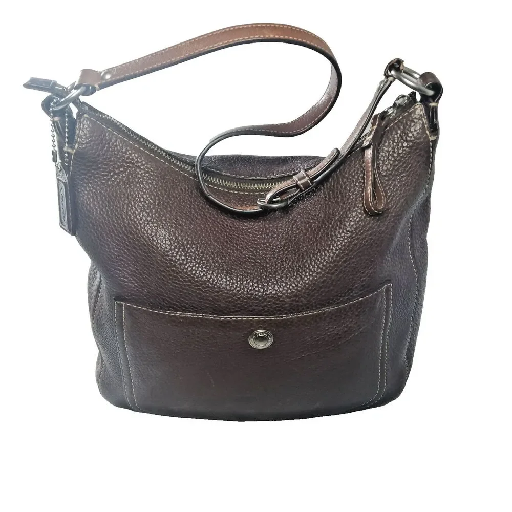 Vintage Coach Chelsea Shoulder Bag F10891 Brown Pebbled Leather Handbag Y2K